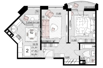 2-к квартира, 50 м², 9/12 эт.