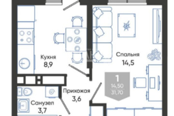 1-к квартира, 31,7 м², 6/23 эт.