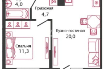 1-к квартира, 41,7 м², 22/23 эт.