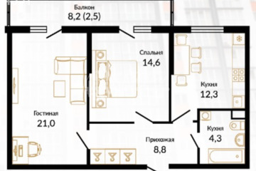 2-к квартира, 64,2 м², 1/16 эт.