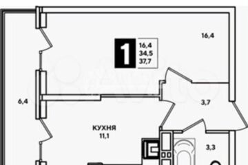 1-к квартира, 34 м², 20/20 эт.